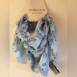 Sincerely Jules Light Blue Horse & Carriage Square Scarf